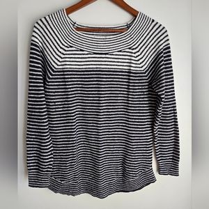 LOFT Striped Navy and White Women's Fall Cozy Light Weight Sweater Size M